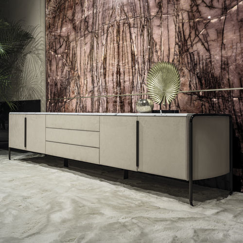 Modernes Sideboard - STEVEN - LONGHI S.p.a. - Holz / Metall / Leder