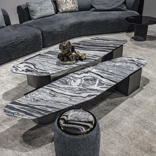 Moderner Couchtisch - OFFSET - LONGHI S.p.a. - Marmor / Gestell aus Holz / Gestell aus Leder