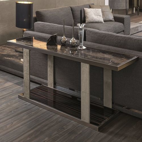 Moderner Konsolentisch - LAYER - LONGHI S.p.a. - Leder / Marmor / Gestell aus Ahorn