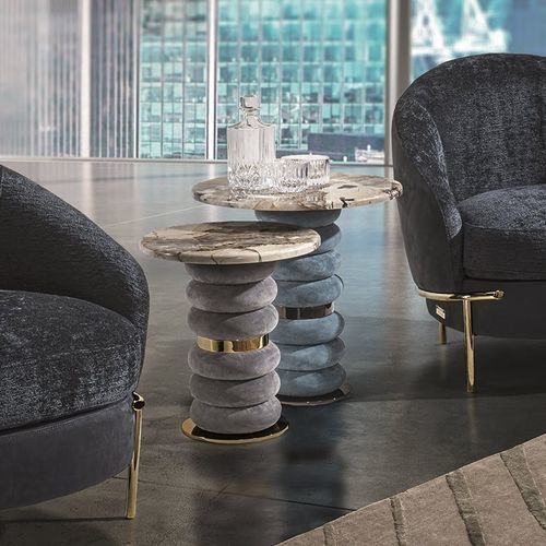 Moderner Beistelltisch - KAREN  - LONGHI S.p.a. - Marmor / Gestell aus Metall / Gestell aus Leder