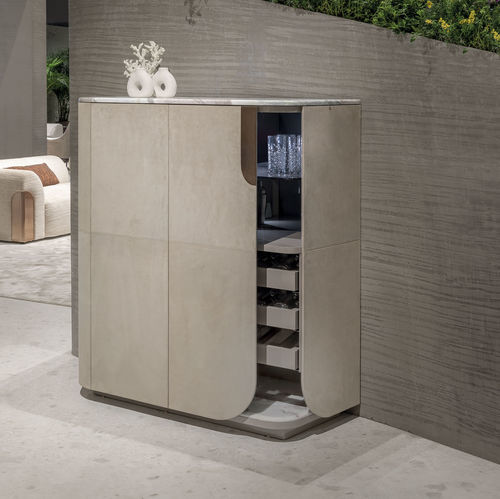 Moderner Barschrank - HOLD - LONGHI S.p.a. - Ebenholz / Leder / Marmor