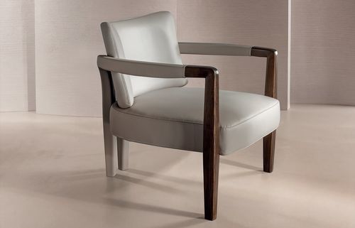 Moderner Sessel - Delfi - LONGHI S.p.a. - Polyurethanschaum / Leder / Esche