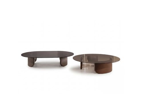 Metall-Couchtisch - Wing - LONGHI S.p.a. - Bronze / Leder / Rauchglas