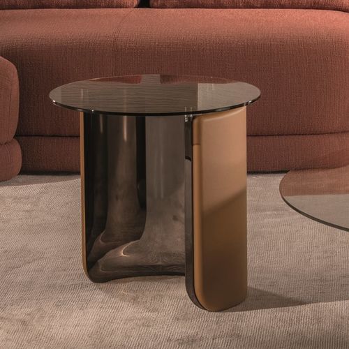 Moderner Couchtisch - WING - LONGHI S.p.a. - Rauchglas / Gestell aus Metall / rund
