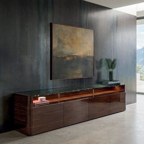 Modernes Sideboard - SEAN LOW  - LONGHI S.p.a. - Metall / Leder / Holzfurnier