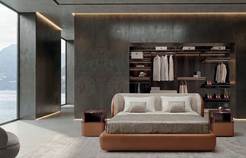 Modernes Bett - Royal - LONGHI S.p.a. - gepolstertes Kopfteil / Bettkasten / Polster