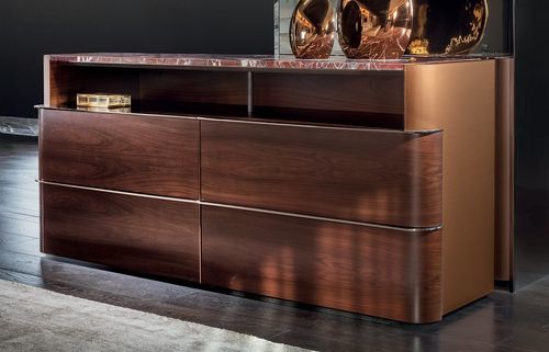 Moderne Kommode - Sean - LONGHI S.p.a. - Leder / Ahornholz / Marmor