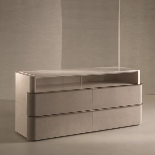 Moderne Kommode - SEAN - LONGHI S.p.a. - Metall / Leder / hochglanzlackiertes Holz