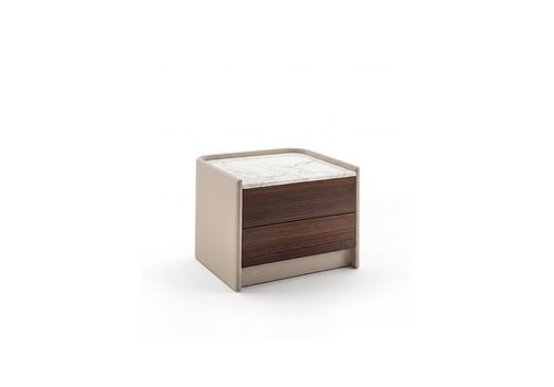 Moderner Nachttisch - Argo - LONGHI S.p.a. - Leder / Holzfurnier / Marmor