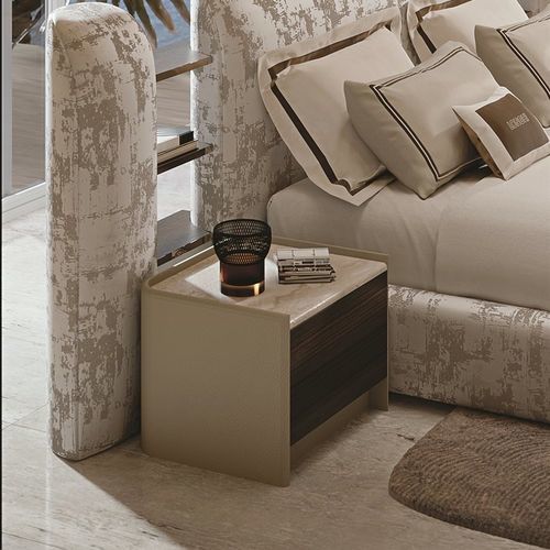 Moderner Nachttisch - ARGO - LONGHI S.p.a. - Marmor / Gestell aus Leder / gebogen