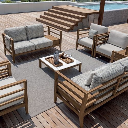 Modernes Sofa - STADEL - LONGHI S.p.a. - für den Außenbereich / Iroko / mit abnehmbarem Bezug