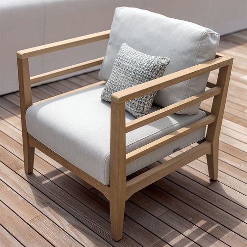 Moderner Sessel - STADEL - LONGHI S.p.a. - Polyurethanschaum / abperlendes Gewebe / Iroko