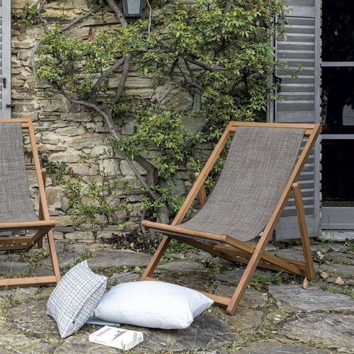 Moderner Liegestuhl - STADEL - LONGHI S.p.a. - Stoff / Holz / Iroko