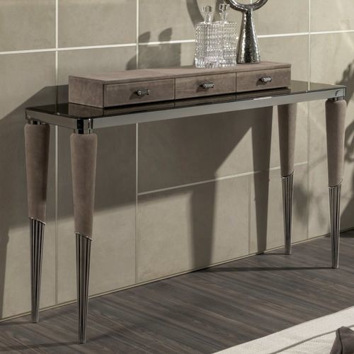 Moderner Beistelltisch - ODETTE - LONGHI S.p.a. - Leder / Gestell aus Metall / rechteckig