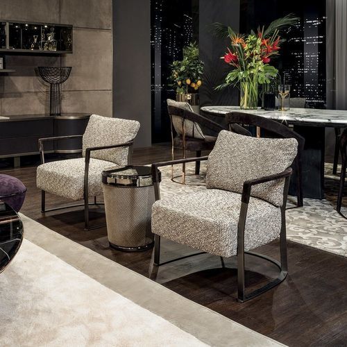 Sessel / minimalistisches Design - KATHRYN - LONGHI S.p.a. - Leder / Polyurethanschaum / Stoff