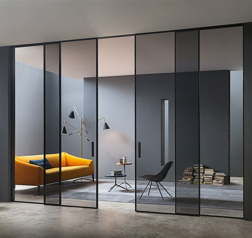 Tür für Innenbereich - SHOIN - Lualdi - mit Sicherheitsglas / Aluminium / Schiebe