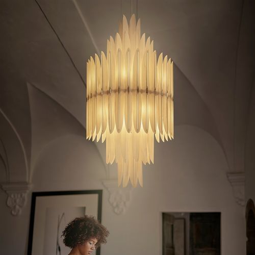 Kronleuchter / Art Deco - VOLIERE - Lzf-Lamps - Metall / Holzfurnier / Federn