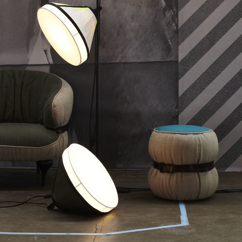 Modernes Sitzkissen - CHUBBY - MOROSO - Stoff / Leder / rund