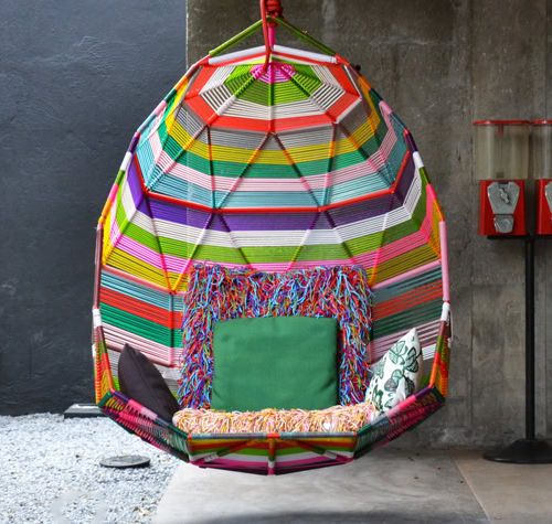 Moderner Sessel - TROPICALIA - MOROSO - Leder / Kordel / aus lackiertem Stahl