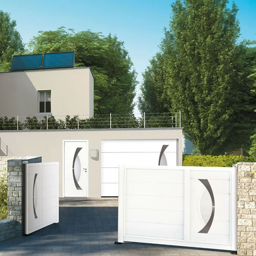 Schiebetor - AKORDIA : ARKAD - Horizal - Aluminium / gebürsteter Edelstahl / Lamellen