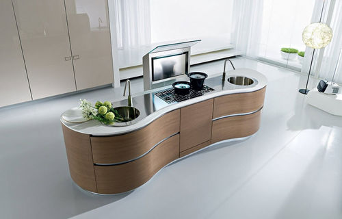 Moderne Küche - DUNE - Pedini - Holzfurnier / ohne Griff