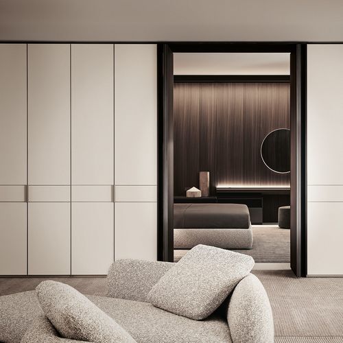 Tür für Innenbereich - PIVOT - Poliform - Aluminium / Glas / Eiche