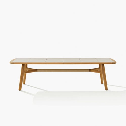 Moderner Esstisch - CURVE - Poliform - Keramik / Gestell aus Teakholz / gebogen