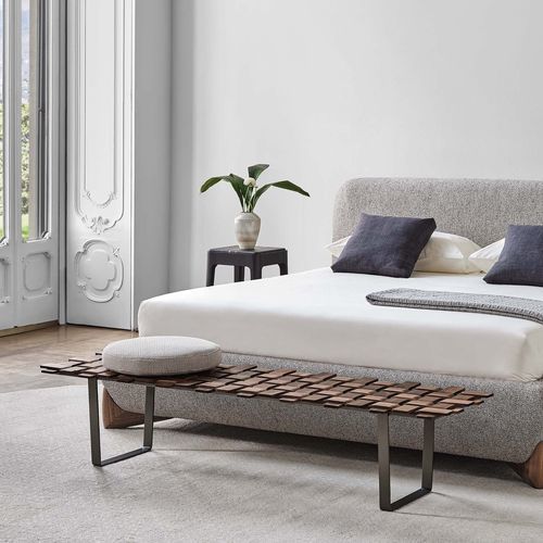 Moderner Bettbank - BELT - Porada - Metall / Nussbaum / Stoff