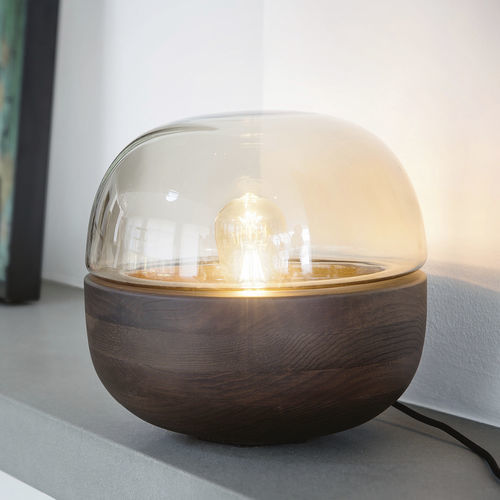 Tischlampe - BOLLA - Porada - Opalglas / Rauchglas / Esche
