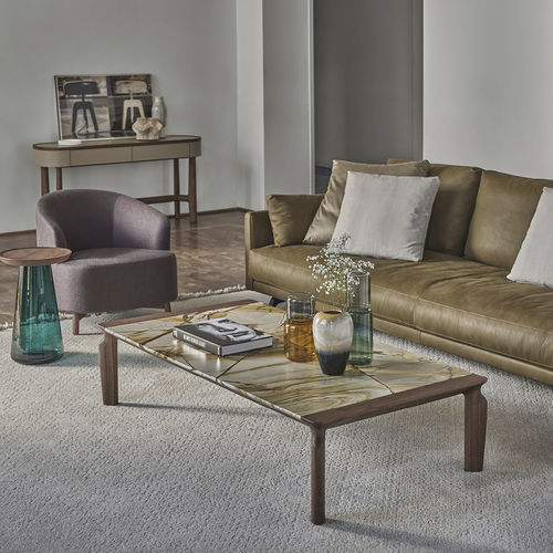 Moderner Couchtisch - ASKOS - Porada - Marmor / Gestell aus Holz / rechteckig