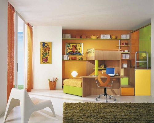 Oranges Kinderzimmer - LEONARDO - Sangiorgio Mobili - grün / Holz / unisex