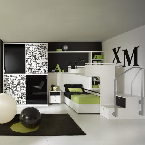 Weißes Kinderzimmer - ARCAMAGICA - Sangiorgio Mobili - orange / grün / schwarz