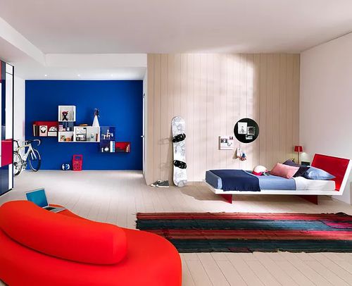 Rotes Kinderzimmer - KUBIKA - Sangiorgio Mobili - blau / Holz / Acryl