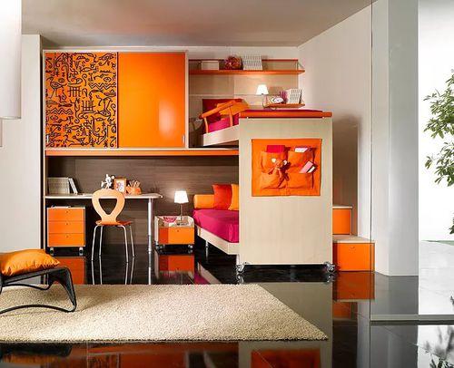 Weißes Kinderzimmer - ARCHIMEDE - Sangiorgio Mobili - rosa / orange / Glas