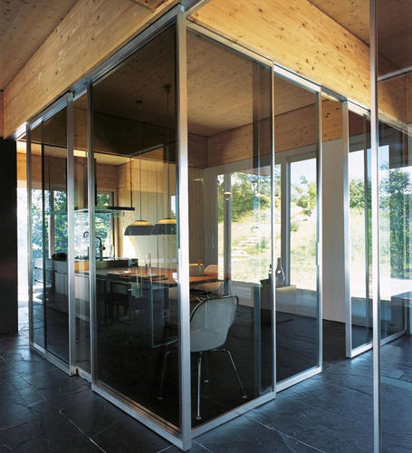 Festinstallierte Trennwand - PAVILION LIGHT - TreP Srl - Schiebe / Holz / Kristall