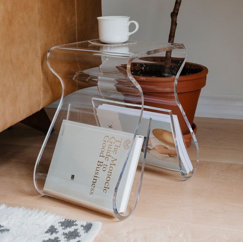 Moderner Hocker - MAGINO - Umbra - Acryl / Gestell aus Acryl / mit Kufengestell