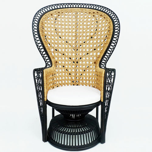 Stuhl / originelles Design - EMMANUELE - Yothaka - Stoff / Gestell aus Rattan / Hochlehner