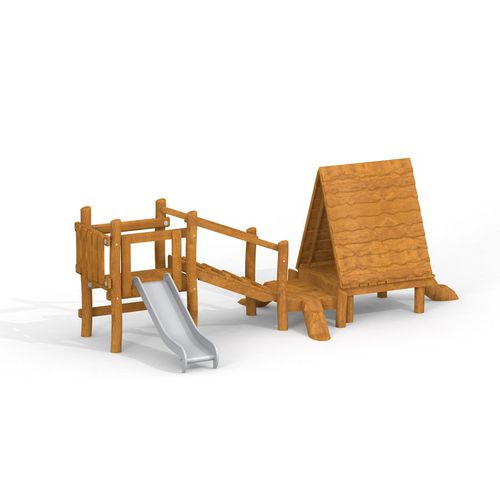 Spielhaus mit Rutschbahn - KANHA   - Lars Laj - für Spielplätze / bodenstehend / Holz