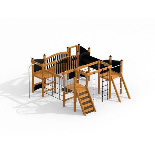 Edelstahl-Spielplatzgerät - SQUARE   - Lars Laj - galvanisiertem Stahl / Holz / HDPE