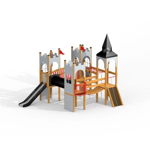 Holz-Spielplatzgerät - CAMELOT CASTLE - Lars Laj - Edelstahl / HDPE / Glasfaser
