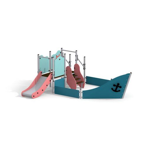 Edelstahl-Spielplatzgerät - WONDERLAND SMALL SHIP SANDBOX    - Lars Laj - HDPE / pulverbeschichteter Stahl / Sperrholz