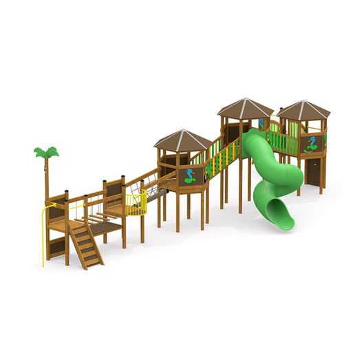 Holz-Spielplatzgerät - JUNGLE VILLAGE CASTLE        - Lars Laj - Edelstahl / Polypropylen / HDPE