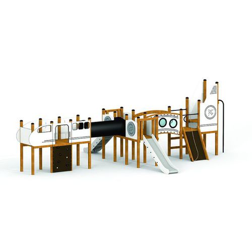 Holz-Spielplatzgerät - AIRPLANE   - Lars Laj - Edelstahl / HDPE / Glasfaser