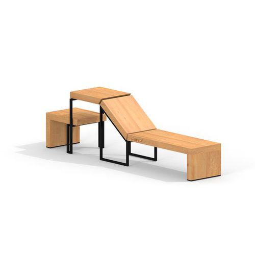 Liegestuhl mit Hocker - THOR DECKCHAIR   - Lars Laj - modern / Eiche / pulverbeschichteter Stahl