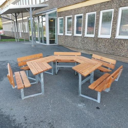 Moderne Tischgarnitur - SCHOOL    - Lars Laj - Holz / galvanisiertem Stahl / Garten