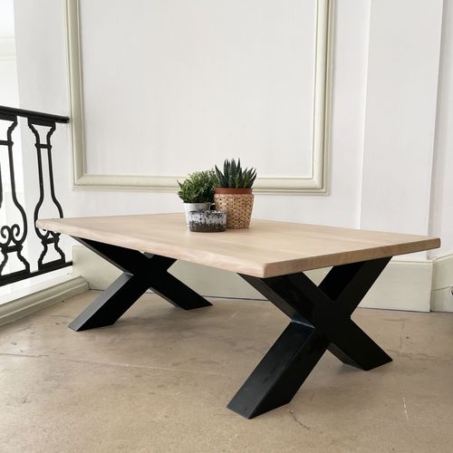 Industriestil-Couchtisch - TYPE_15 - Brût - Eiche / Gestell aus Stahl / rechteckig