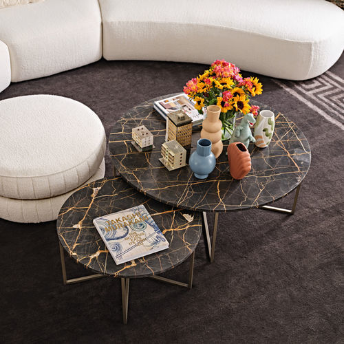 Moderner Couchtisch - Elliot - Black Tie - Metall / Marmor / Gestell aus gestrichenem Metall
