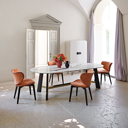 Moderner Esstisch - Medison - Black Tie - Marmor / Gestell aus Esche / Gestell aus Nussbaum