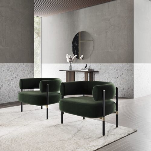 Moderner Sessel - zuni - Ana Roque - Stoff / lackiertes Holz / Metall