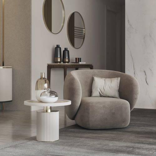 Moderner Sessel - crest  - Ana Roque - Stoff / mit abnehmbarem Kissen / beige